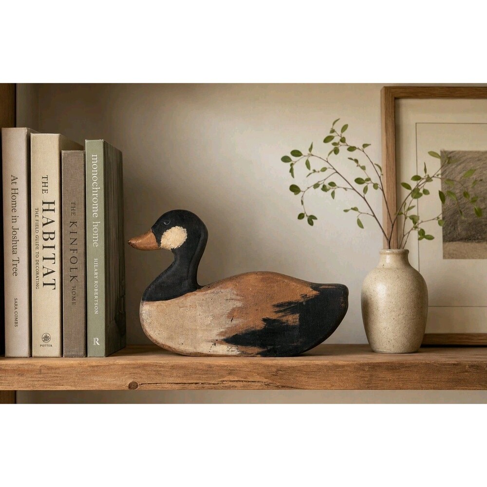 Vintage Signed Flat-Profile Wooden Duck, Double-Sided Painted Folk Art L W Mac